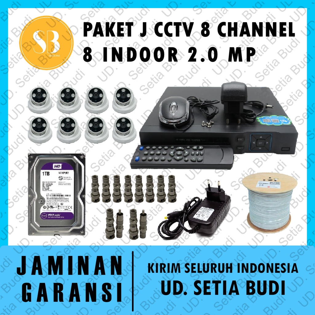 Paket J CCTV 8 Channel: 8 Indoor 2.0 MP