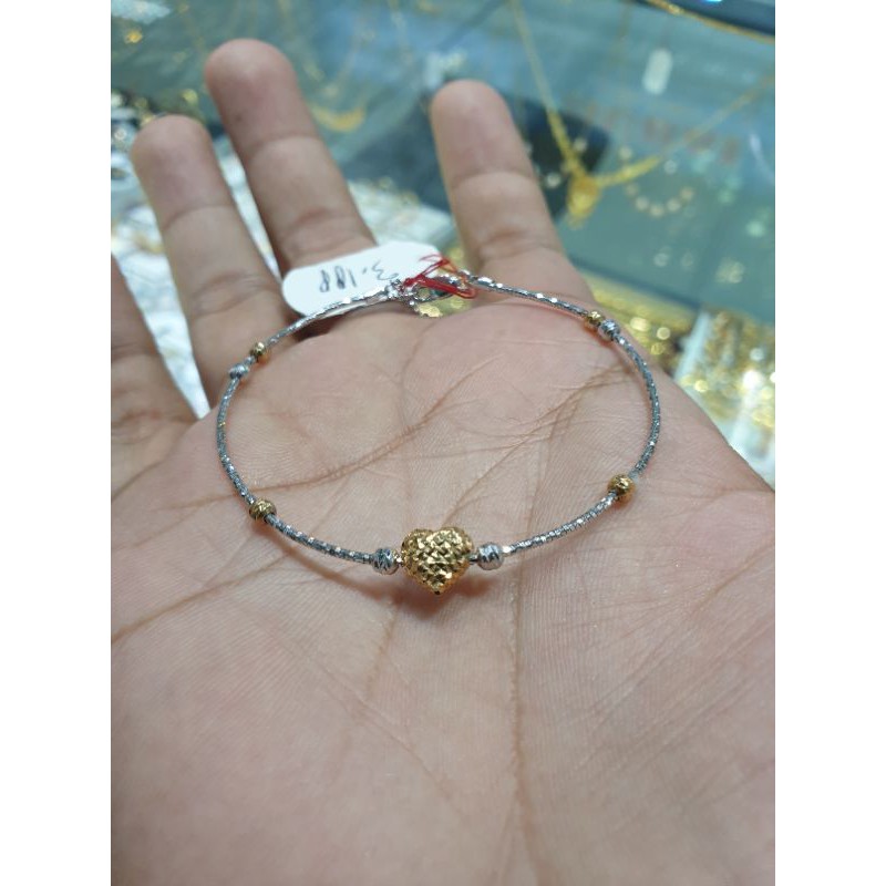 gelang emas putih kadar 750 semi kaku lilit kombinasi warna