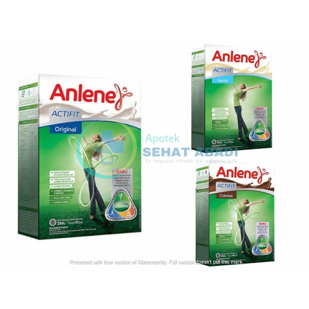 Anlene Actifit 250 gram susu tinggi kalsium untuk usia &lt;50 tahun rasa coklat | vanila | original