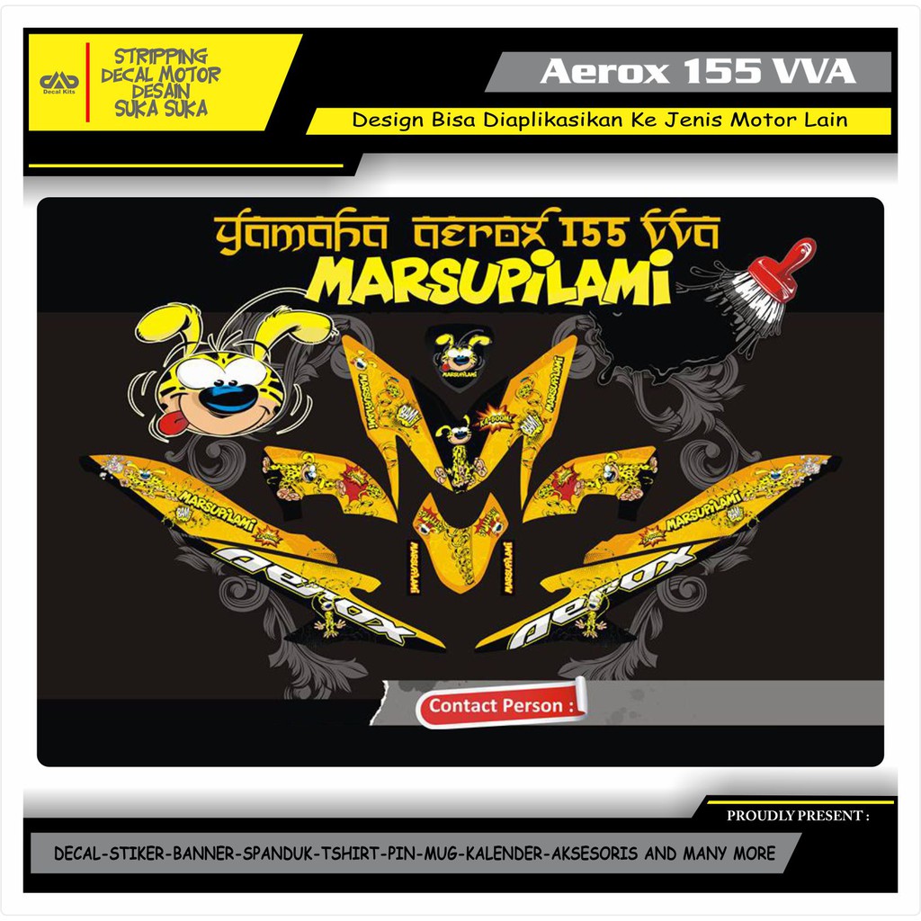 Decal Aerox 155 Full Body New KUNING MARSUPILAMI