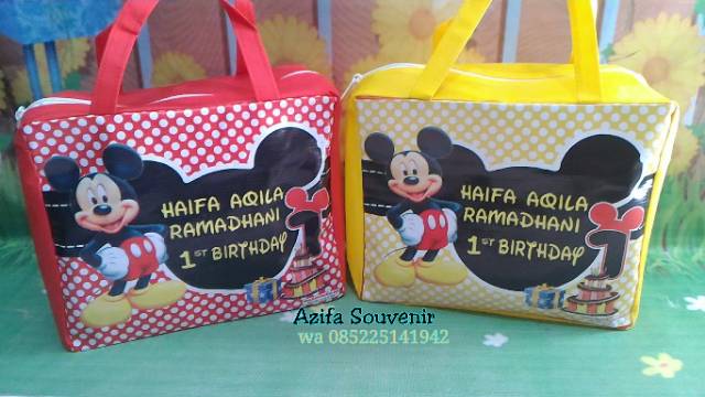 Tas Souvenir Ulang Tahun / Ultah Anak Zipper/ Resleting Kartun  MICKEY &  MINNIE MOUSE  CUSTOM-1