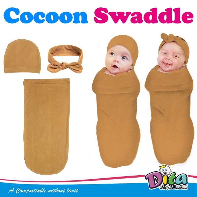 SNI [Perlengkapanbayimurah] Bedong INSTAN Dita Moons Care Cocoon Swaddle POLOS Rainbow/Bedong Bayi Instan TOPI BANDANA