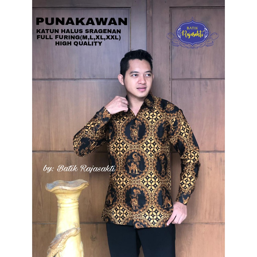 PUNAKAWAN Atasan Baju Kemeja Batik Pria Lengan Panjang PREMIUM LAPIS FURING Katun RAJASAKTI