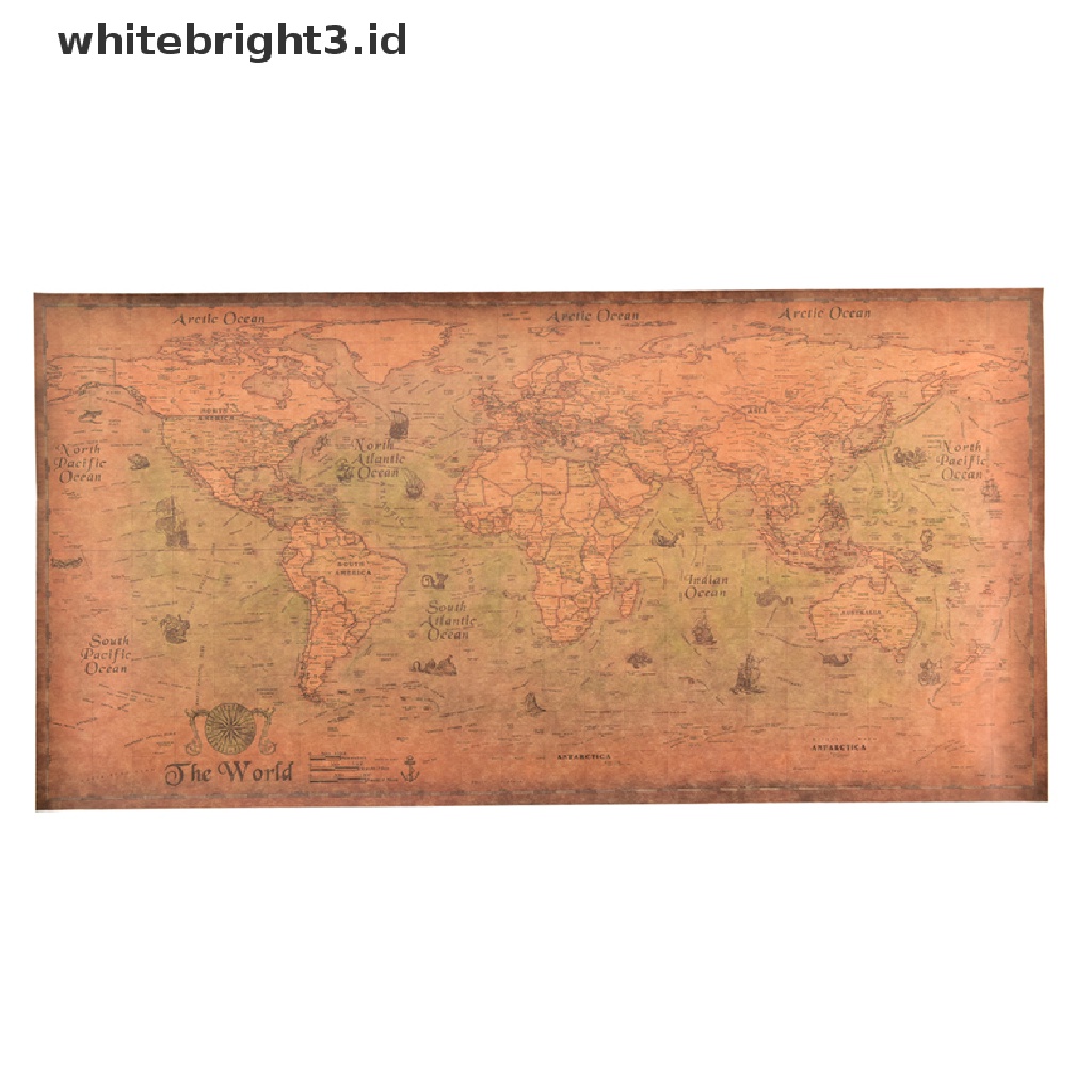 (whitebright3.id) Poster Peta Dunia Tua Ukuran 100x51cm Model Vintage / Retro Untuk Dekorasi Rumah