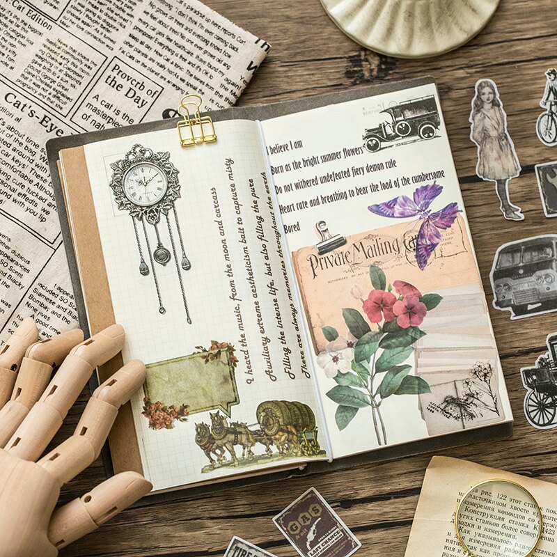 Journamm 60pcs Vintage Plant Stickers Deco Journaling Stationery Washi Paper Retro Material Flowers Leaves Plants Deco Stickers-1