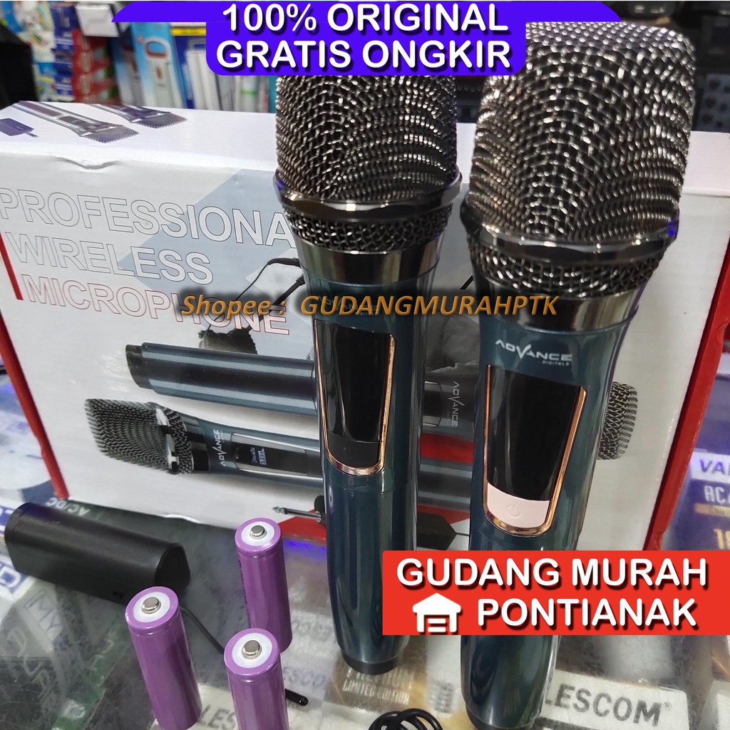 Mic Advance 301 Wireless tanpa Kabel 2 mic Baterai Charge Kualitas Bagus mikropon microphone