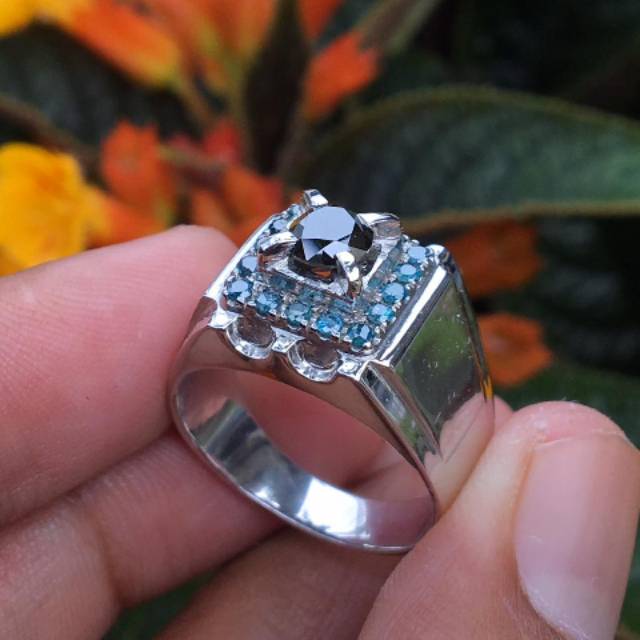 Cincin pria ring silver,berlian hitam kombinasi berlian fancy /pensi