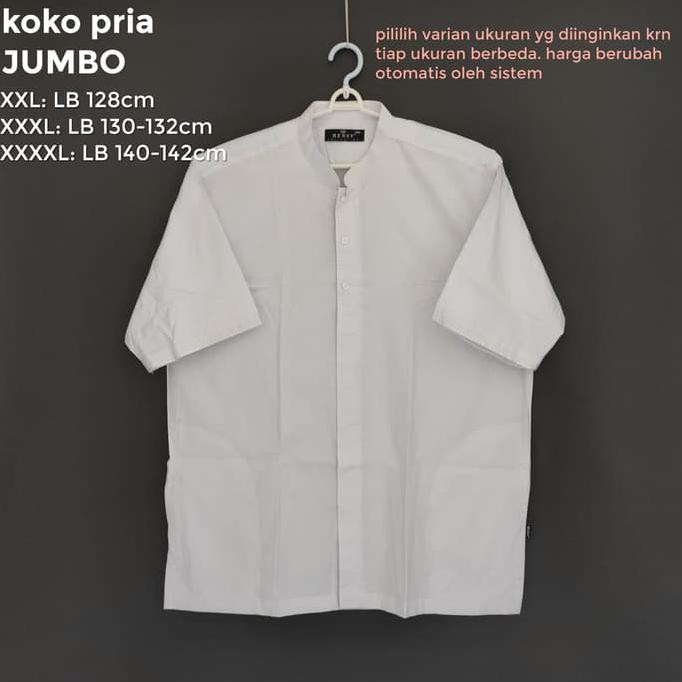 Baju-Koko- Koko Pria Super Jumbo Lengan Pendek - Putih, Xxl -Pria-Muslim-Sejati.
