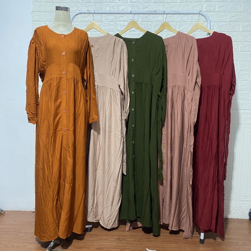 GAMIS POLOS GPS FULL KANCING RAYON TWILL TALI PINGGANG BUSUI JUMBO MAXI DRESS BUMIL MUSLIM GROSIR