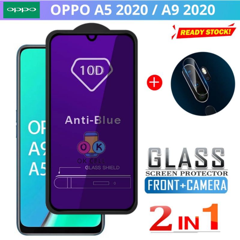 2in1- Tempered Glas Anti Blue Light 10D Oppo A5. A9 2020 - TG Anti Gores Radiasi Ray Oppo A5 2020