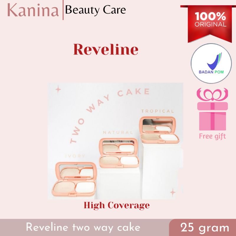 Reveline Brightening Two Way Cake Waterproof | Bedak Padat TWC Memutihkan Wajah Ivory Natural 14 Gr