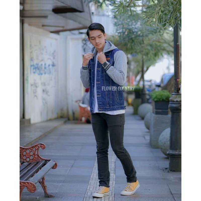 Jaket Jeans Reglan Kombinasi Big Size  XXL - XXXL - Jaket Boy - Jaket Ariel