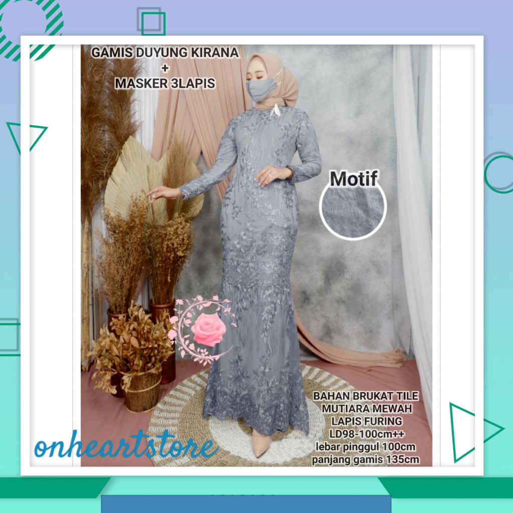 Gamis Brukat Wanita Terbaru 2021 Model Kekinian Duyung Brokat Mutiara Pesta Kondangan Free Masker
