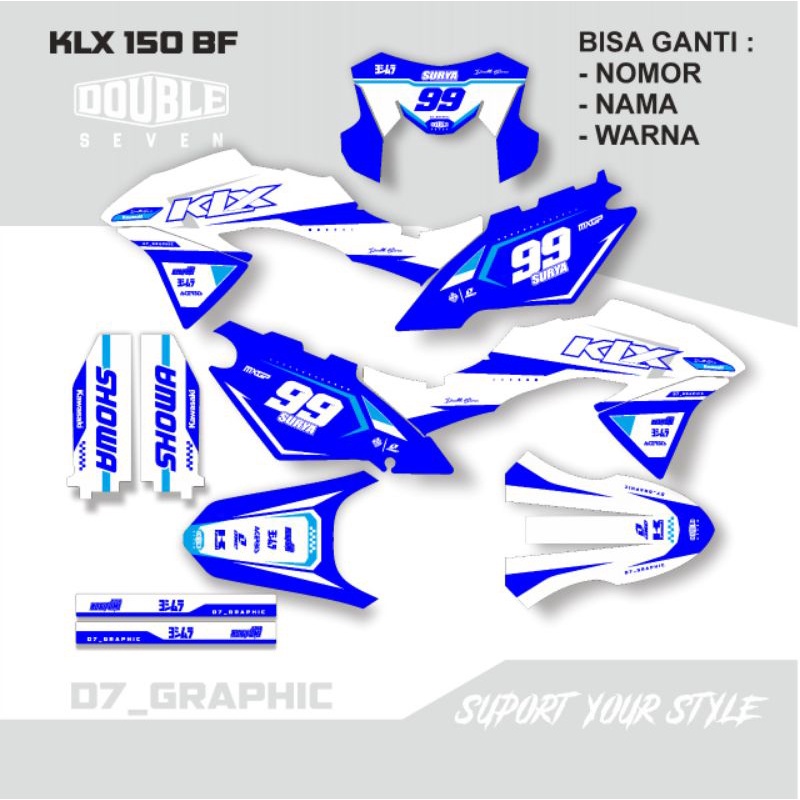 Decal KLX 150 BF putih biru