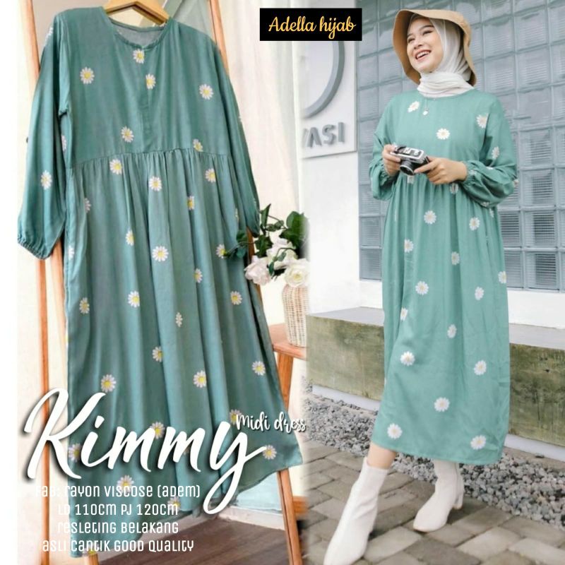 KIMMY -- HUTIA --  AZEL MIDI DRESS BY ADELLA HIJAB / MIDI DRESS RAYON PREMIUM