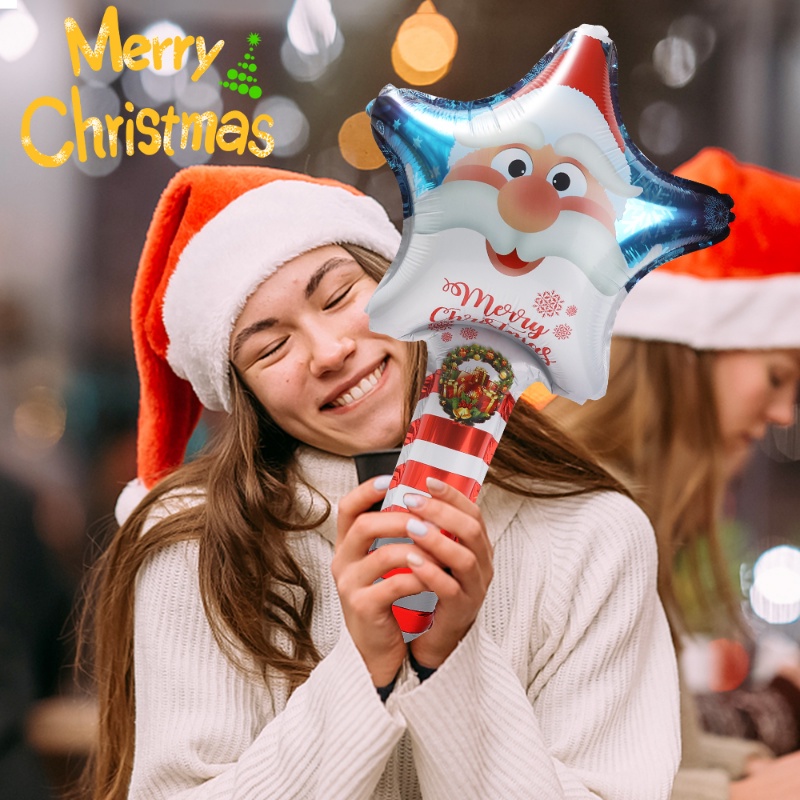 Mainan Tongkat Balon Model Tiup Bahan Aluminum Foil Desain Gingerbread Man Snowman Elk Head Natal Ukuran 24 Inci