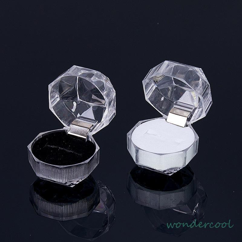 4cm * 4cm Transparan Kotak Cincin Kristal Kotak Cincin Akrilik Kotak Perhiasan Anting -Won