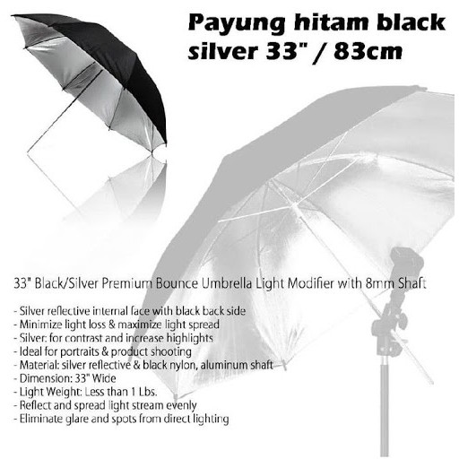 Umbrella Black / Silver 33&quot; | Payung Studio