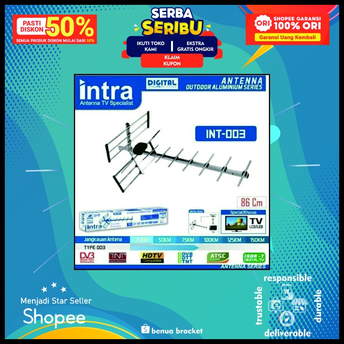 Antena Luar Intra INT-003 DVBT2Ready include kabel antena BB1