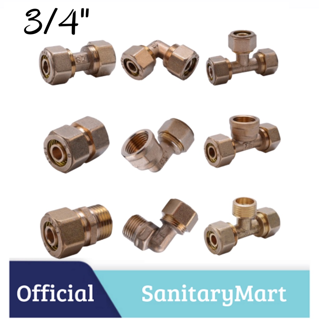 KNEE DRAT / SOCK DRAT LUAR DALAM 3/4 INCHI KUNINGAN/ TEE DRAT AIR PANAS/NEPEL SAMBUNGAN PIPA