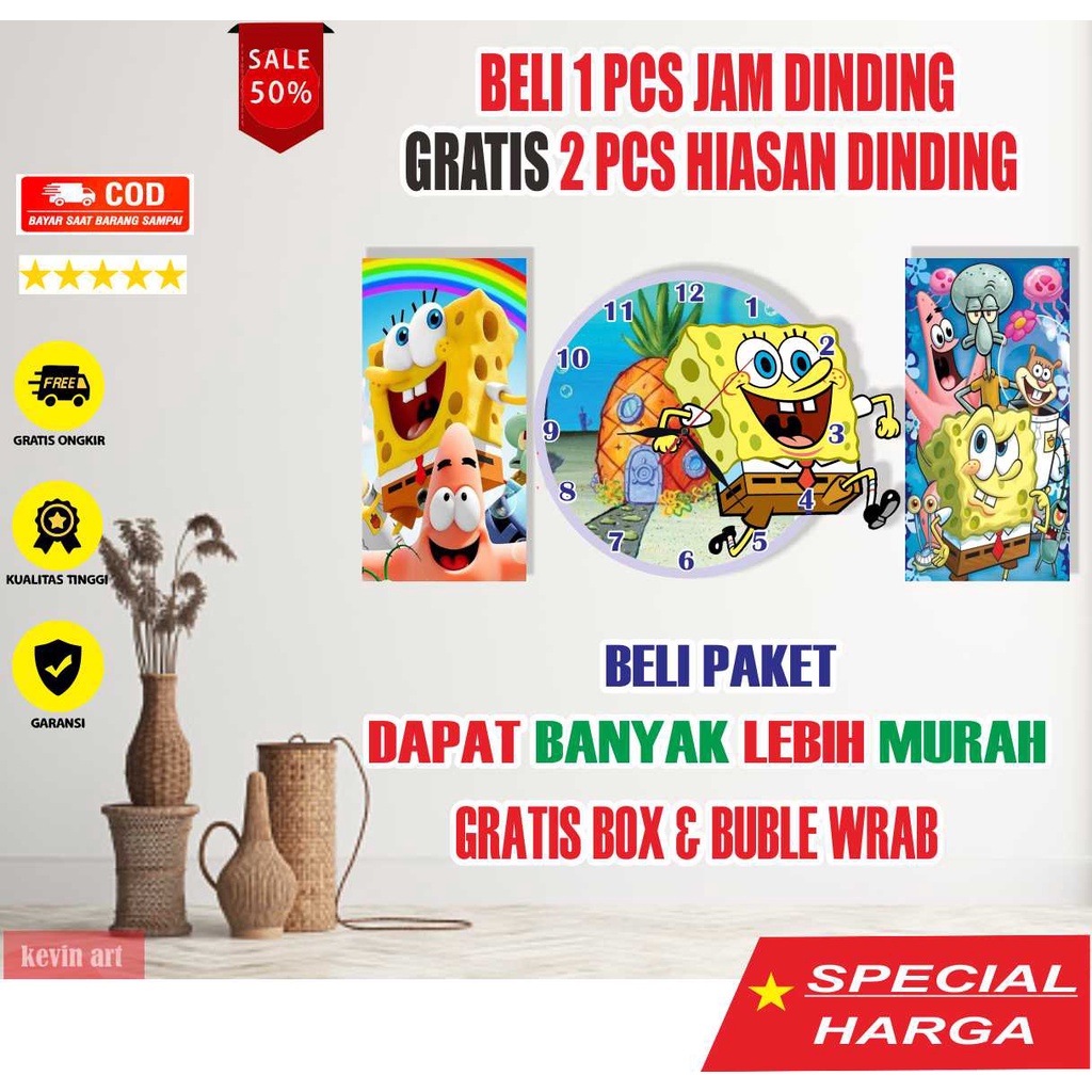 Dekorasi kamar aestetik jam dinding tempel tembok karakter spongebob gratis hiasan dinding