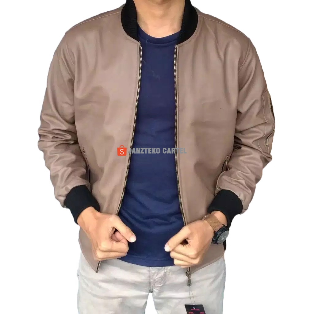 Jaket Bomber Pria Original Distro Polos Premium Bahan Kulit Sintetis Viena PU Synthetic Leather 2022