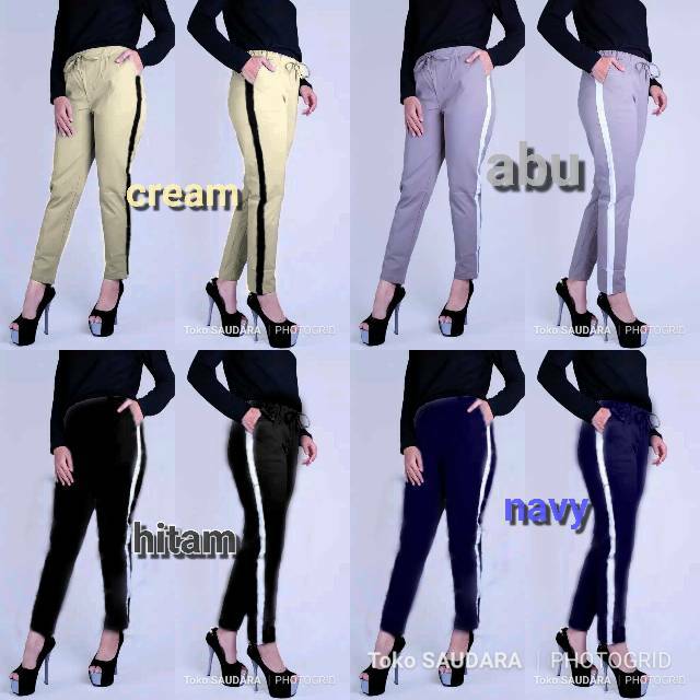 Celana formal wanita list bahan stretch