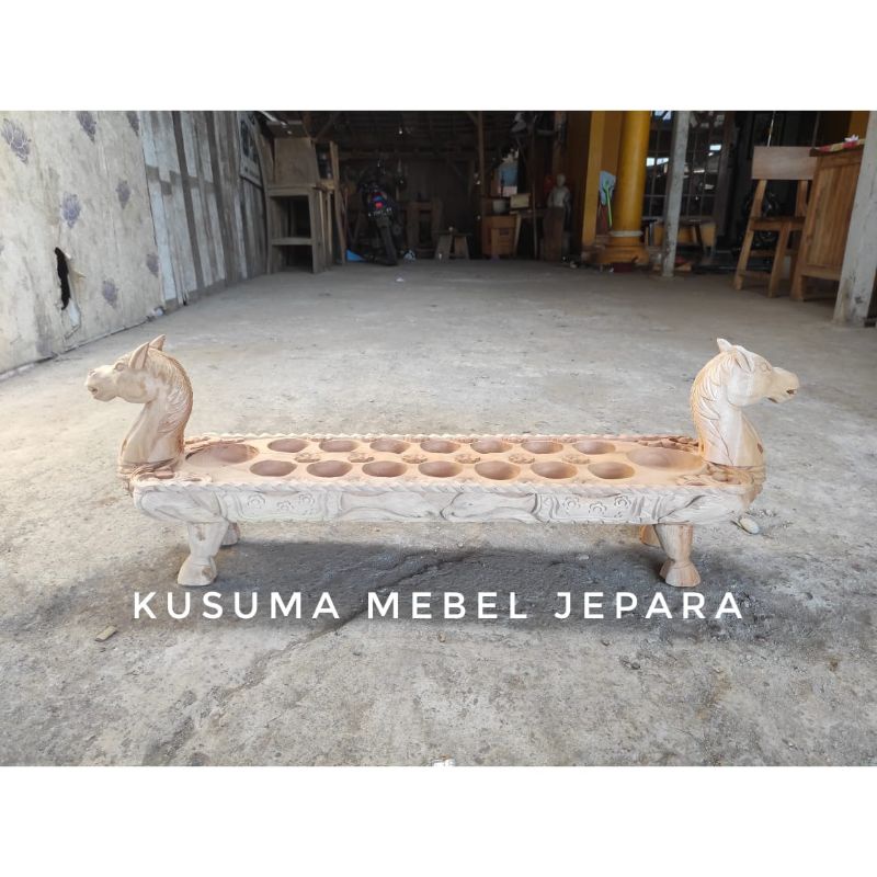 Dakon Congklak Kayu Jati Model Kuda Besar - Panjang 90cm