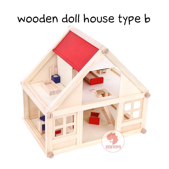 Zoetoys Wooden Doll House type B | Mainan Miniatur Rumah Furnitur Kayu Boneka | Villa Barbie | Cari Kado | Cari Kado Natal