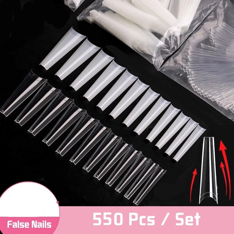 550 Pcs Kuku Palsu Bahan Akrilik Transparan Natural Gaya Perancis Untuk Nail Art