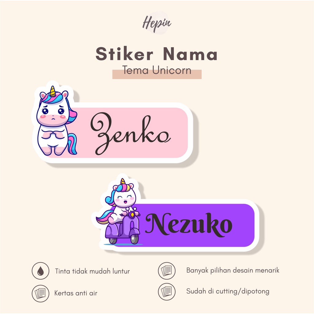 

(90 - 120 pcs) Cetak Stiker label Nama Tema UNICORN/tanpa minimal/ order stiker cutting nama