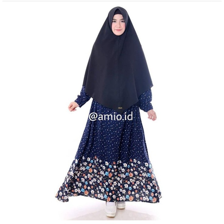 Gamis Amio Motif Nigth Flowers Navy