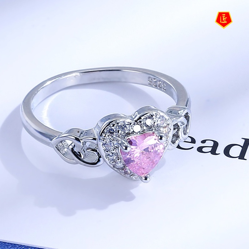 [Ready Stock]Korean Style Fashion Popular Heart-Shaped Pink Crystal Ring