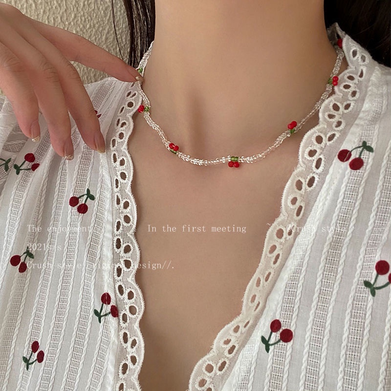 Transparent Cute Cherry Beads Necklace Simple Choker Korean Style Women Fashion Jewelry Accessories