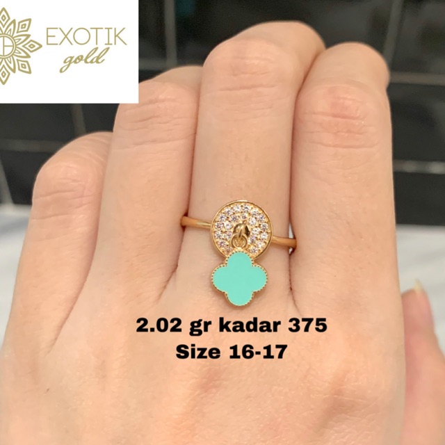 Cincin emas LV cat hijau kadar 375 berat 2.02 gr