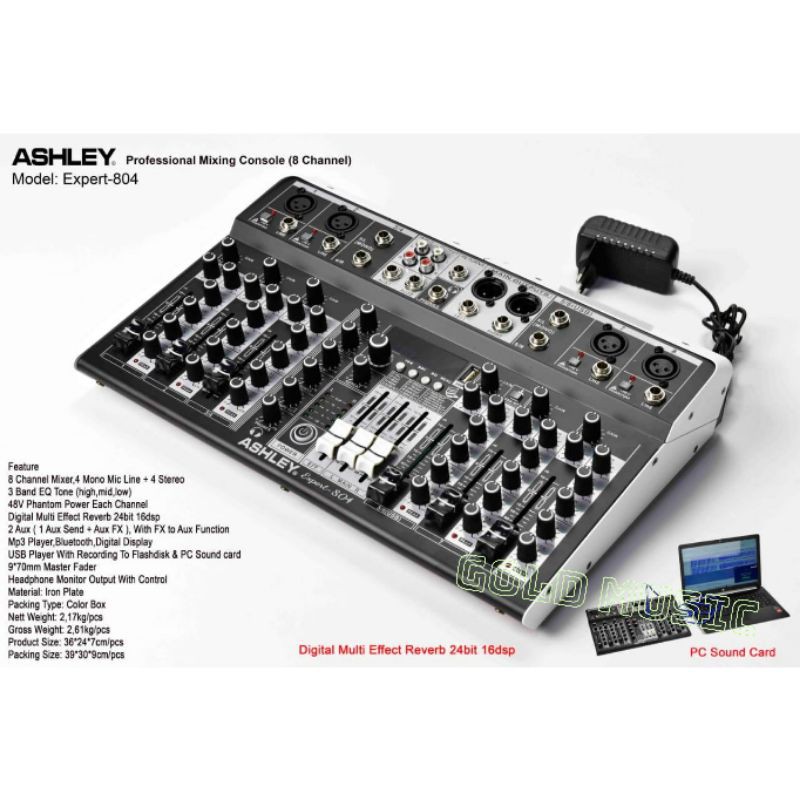 Mixer Ashley Expert 804 Original 8 Channel Bluetooth - USB Interface Mixer Ashley 804