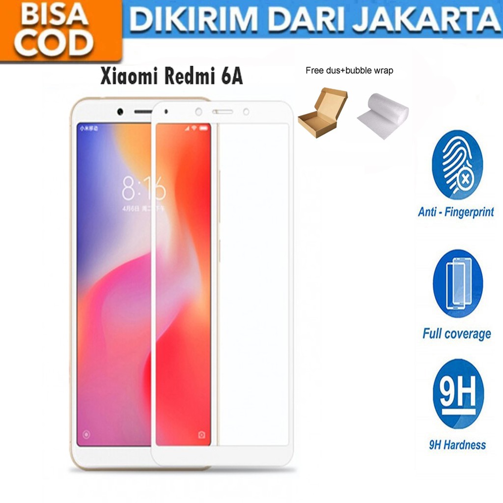 Tempered Glass Xiaomi Redmi 6A Full Cover / Full Screen Protector Anti Gores