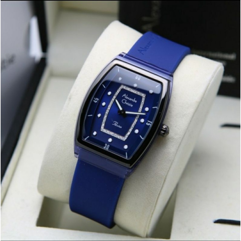 ORIGINAL GARANSI JAM TANGAN WANITA ALEXANDRE CHRISTIE BLUE RUBBER STRAP CEWEK ALEXANDER CRISTIE CRIS