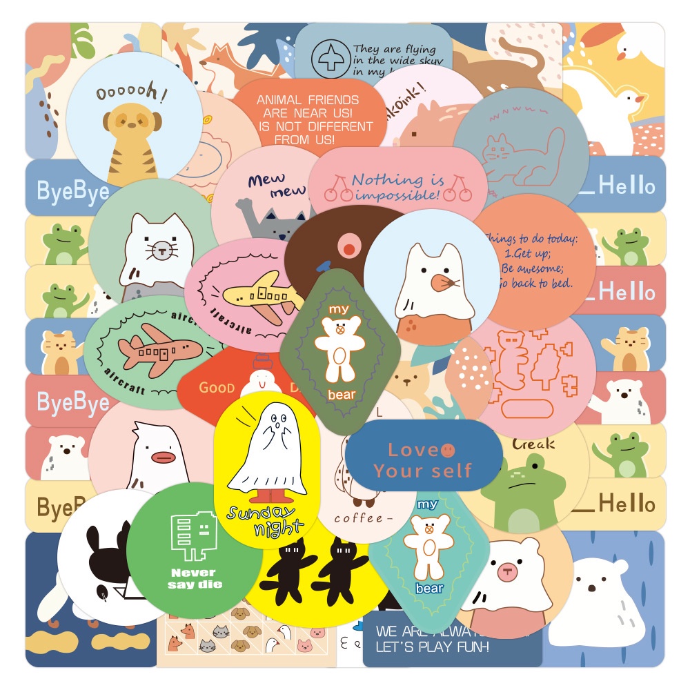 50pcs Stiker Kartun Hewan Kelinci Beruang Lucu Untuk Mobil / Koper / Kotak Baterai / Buku / Handphone / Komputer