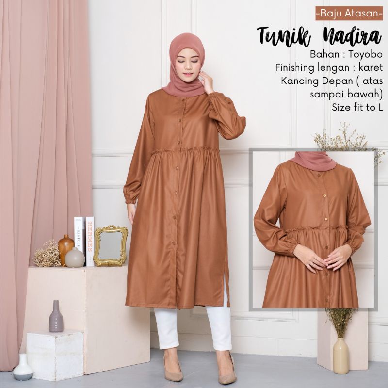 New-Tunik Wanita Toyobo/Baju Atasan Polos_Tunik Nadira Rempel Kancing Depan -Bahan Toyobo Premium