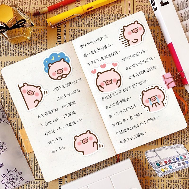 Babi lucu ekspresi wajah tas stiker notebook telepon dekoratif Jurnal bahan Babi stiker bagasi cangk