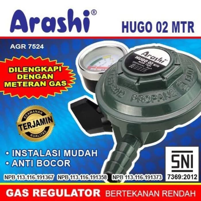 Regulator Gas Kompor Masak Arashi Hugo 02 SNI Reg Meteran MTR