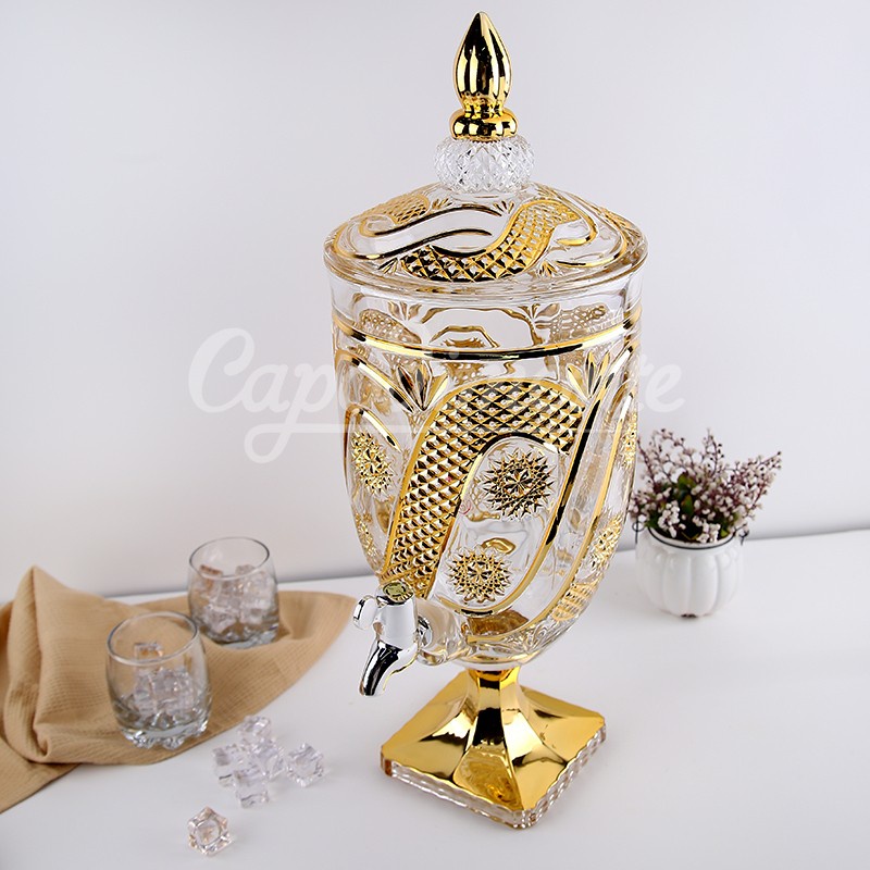 DISPENSER KACA / TEMPAT AIR MINUM KACA ULIR GOLD CAPODIMONTE