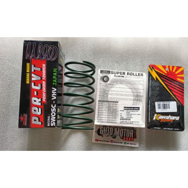 PROMO PAKET CVT 3IN1 NMAX LEXI AEROX FRE GO UP GRADE CVT NMAX PER CVT ROLLER BRT PER KAMPAS GANDA KAWAHARA ROLLER BRT NMAX 9 11 13 GRAM PER CVT SPRING PER CVT BRT NMAX 1000/1500/2000 RPM 10-15% 20% PER SENTRI 1500 RPM Ghio motor shop grs grup