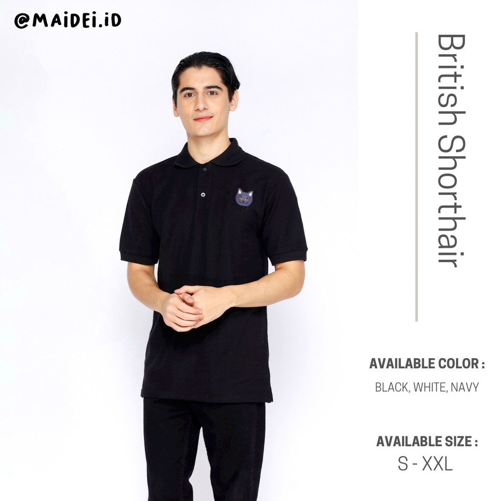 Unisex kaos polo shirt bordir kucing British Shorthair by Maidei