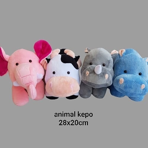 BONEKA CUTE ANIMAL COW / ELEPHANT / RHINO / HIPPO - HEWAN LUCU SAPI / GAJAH / BADAK / KUDANIL 28x20 cm