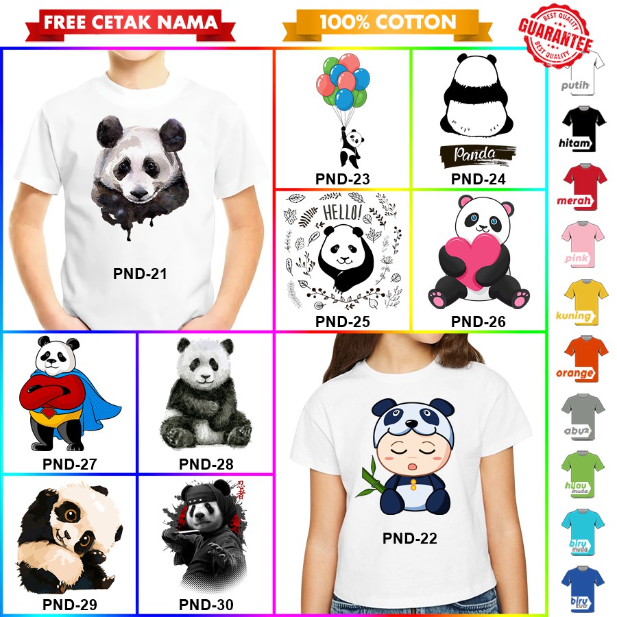 [FREE NAMA!!] Baju Kaos ANAK DAN DEWASA PANDA BANYAK MOTIF