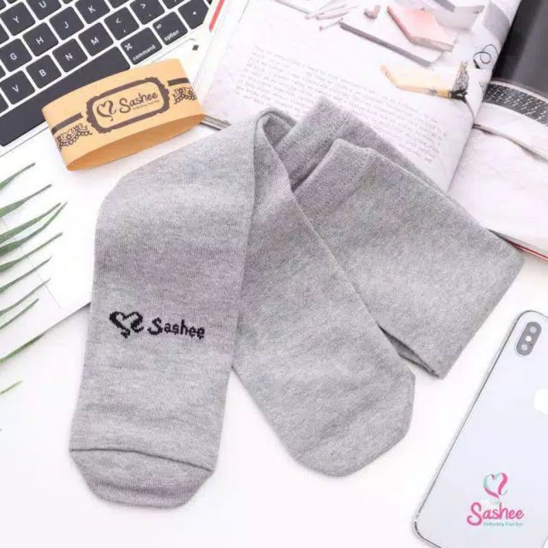 ORIGINAL Kaos Kaki Wudhu Panjang Selutut | Kaos Kaki Sashee Wudhu Panjang Muslimah Polos-Abu muda misty