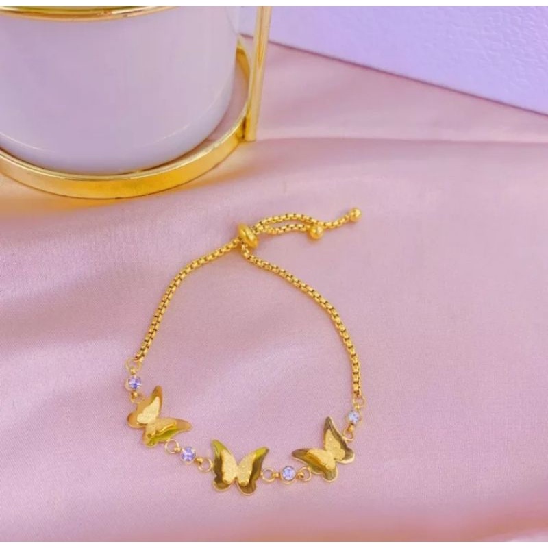 Gelang Serut wanita Gold Kupu Titanium Anti Karat