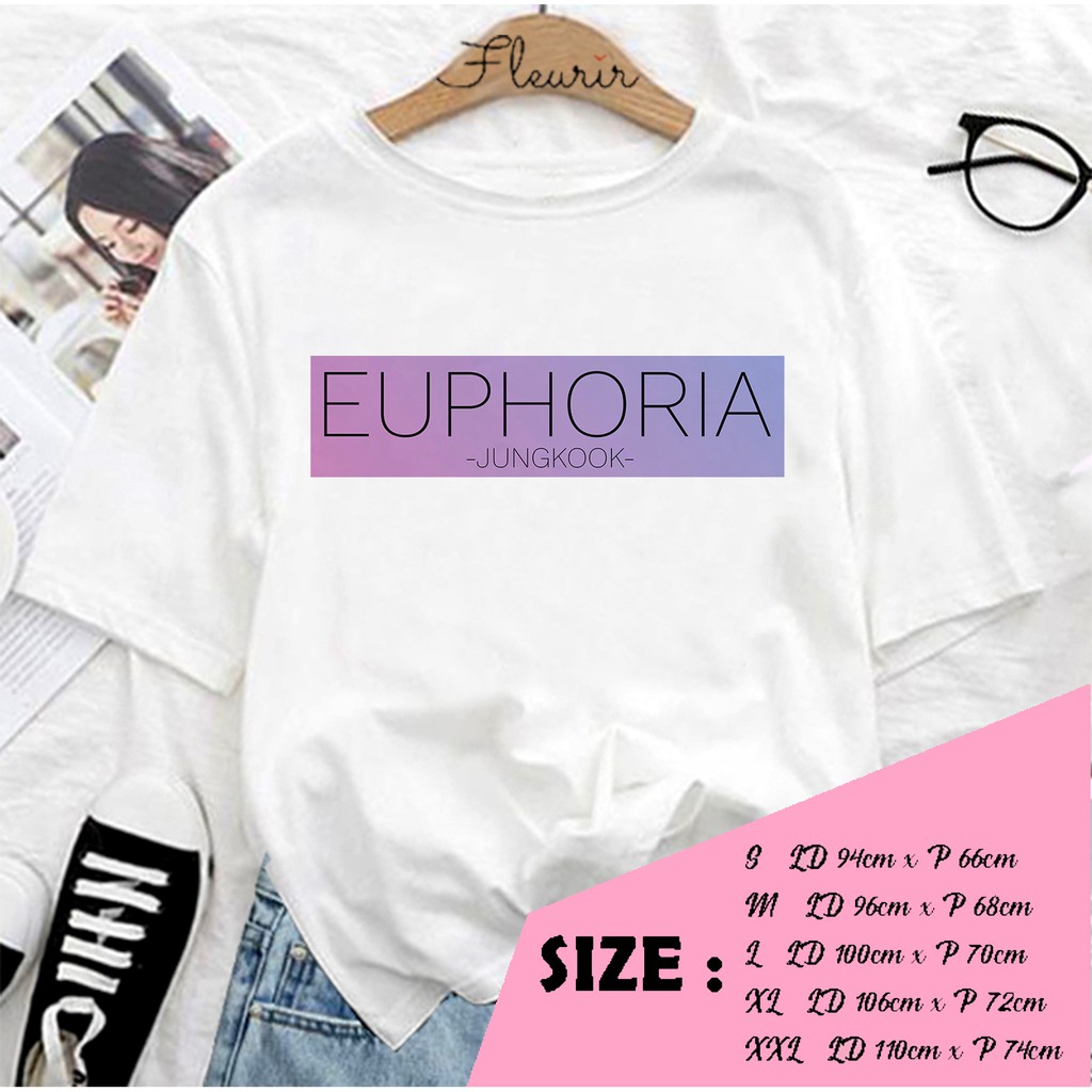 FLEURIR - KAOS EUPHORIA TEXT  JUNGKOOK WANITA DEWASA LENGAN PENDEK TEE UNISEX PRIA